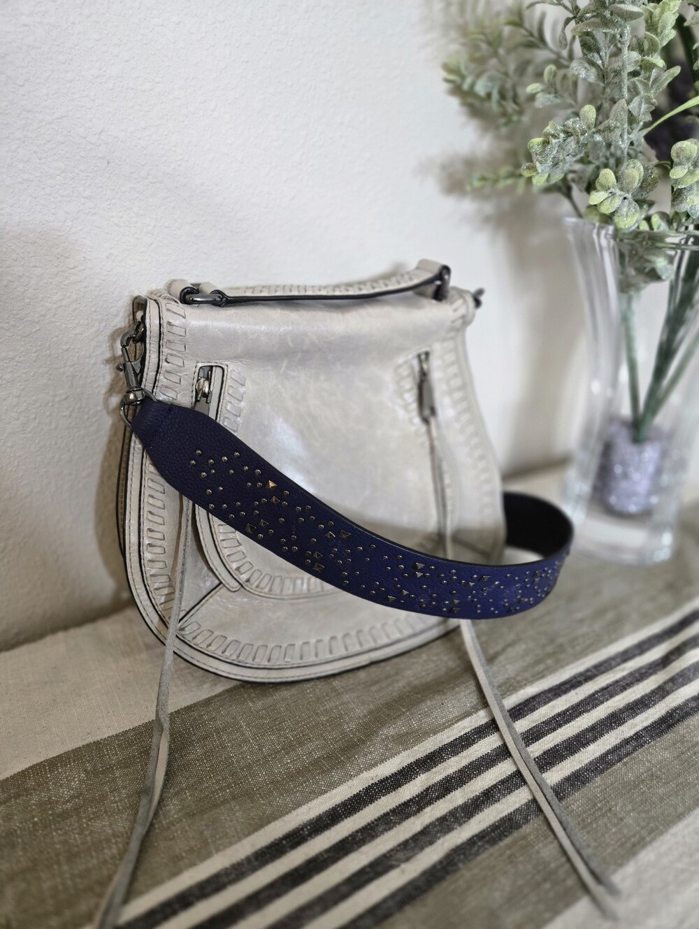 Rebecca Minkoff Vanity Saddle Bag With Blue Studded Strap